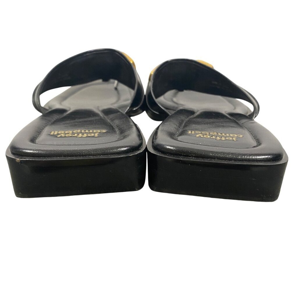 Jeffrey Campbell Black Leather Thong Sandals with Gold & Tan Hardware - Picture 9 of 14